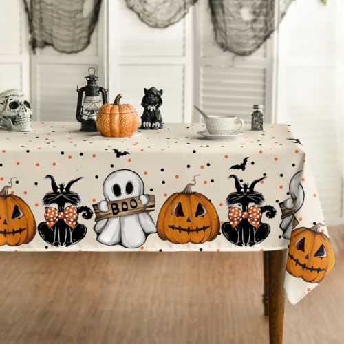 Halloween Tablecloth 60 x 140 Inch Rectangular Jack-O-Lantern, Beige