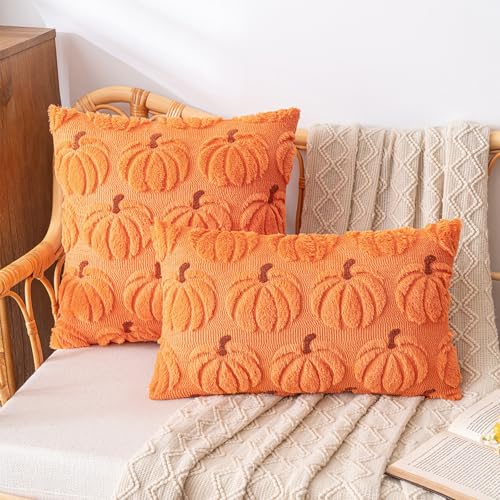 Saffron Halloween Pumpkin Pillow Cover 19.7 x 19.7 Inches Plush Fall Decor