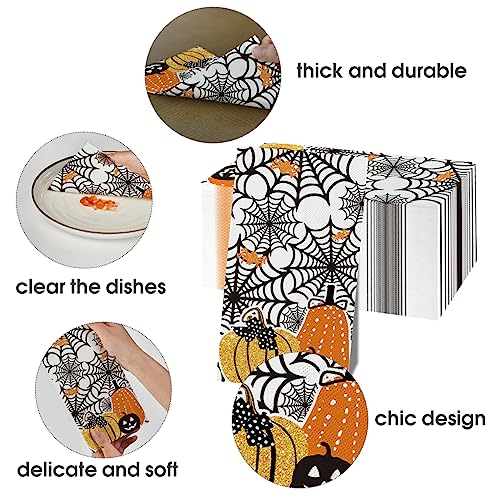 Halloween Paper Napkins 100-Pack Scary Cobweb Pumpkins 3-Ply Disposable Tableware