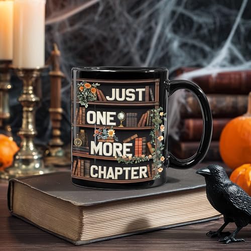 GhostLibr Cute Ghost Reading Mug - Halloween Book Lover Gift, 11oz Black Ceramic Coffee Cup - Variation of THIS listing