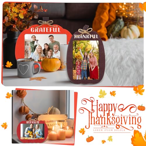 Cute Fall Pumpkin Picture Frame Set - 3 Sizes Thanksgiving Decor with Raffia, Stylish Thanksgiving Photo Frames