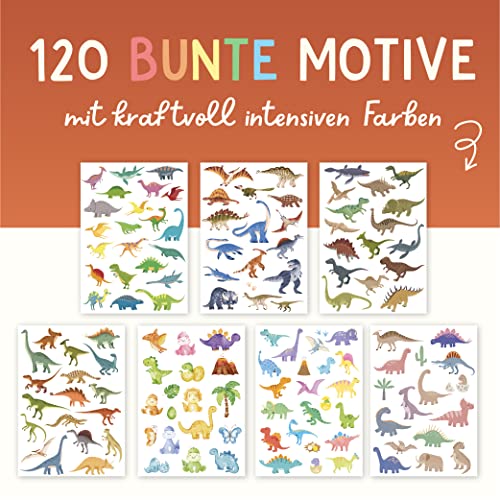 Kids Temporary Tattoos Dinos Theme - 120 Skin-Friendly, Dermatologically Tested & Made in Germany