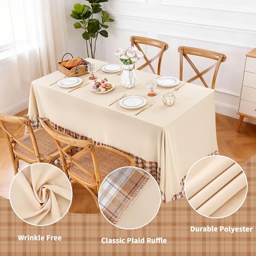 Brown Ruffle Tablecloth - 80 x 120 Inch Waterproof Polyester Rectangular Cover for Holidays & Events