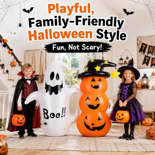 Inflatable Halloween Decorations Set - Ghost & Pumpkin Yard Decor, Waterproof, 4.3ft