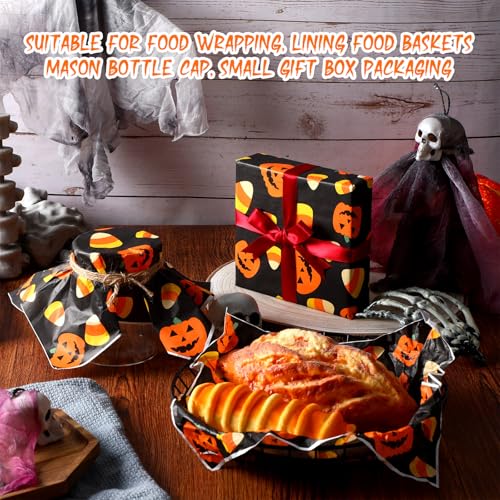 Halloween Pumpkin Wax Paper Wraps - Orange & Black, 100 Sheets, 11.4x11 Inches