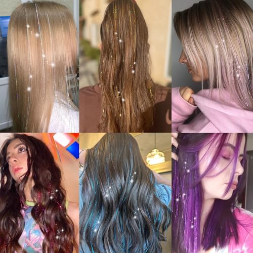 20 Inch Pink Hair Tinsel Clip-In Extensions - Sparkling Glitter Hair Accessories - 18Pcs