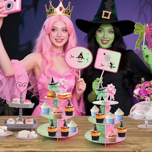 2 Pack Witch Themed Cupcake Stands - 3 Tier Halloween Party Cake Holders