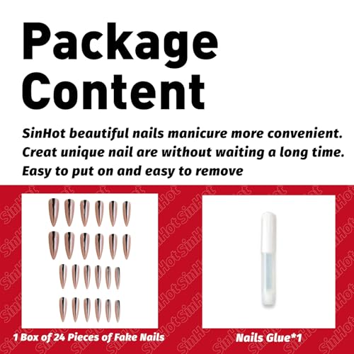 Long Black Stiletto Press-On Nails with Design - 24 Pack Variation of 72FN0005-04