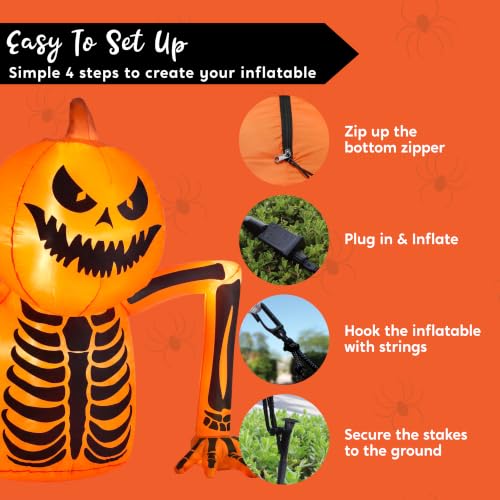 Halloween Pumpkin Skeleton Inflatable Decoration with LED Lights - Orange Skeleton, 5.5FT
