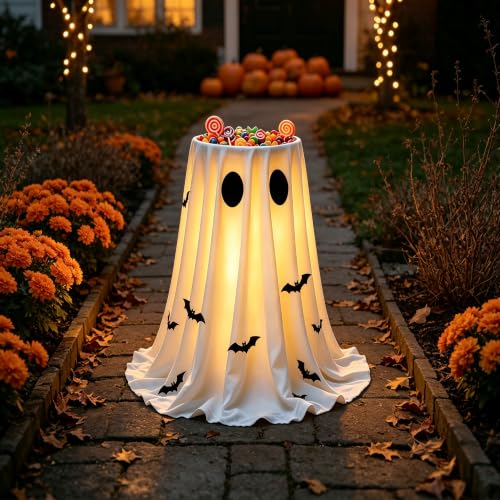 Halloween Ghost Candy Bowl with Stand - Glowing Trick-or-Treat Decor for Front Porch & Entryway