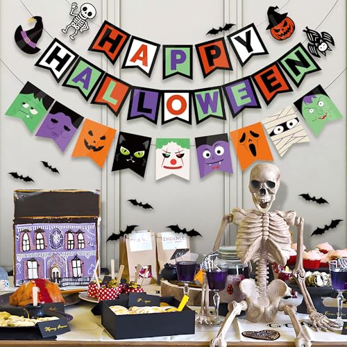 Party Spot! 64pcs Halloween Party Decorations Banner & Treat Bags - Indoor Outdoor