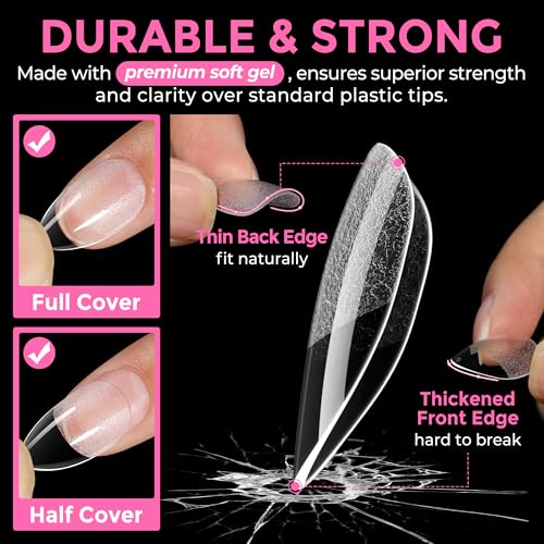 A-Short Almond Soft Gel Nail Tips - 216PCS, Flexible False Nails Extensions