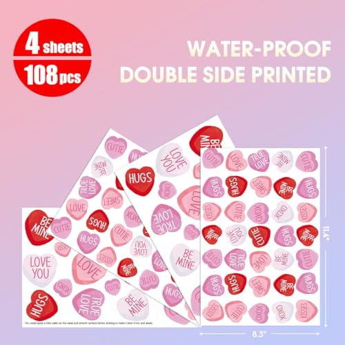 Valentine's Day Window Clings - Love Heart Stickers for Home & Party Decor, Pink, 4 Sheets