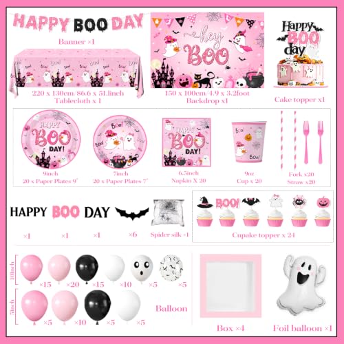 Pink Halloween Birthday Party Decorations Set with Balloon Arch, Plates, Napkins & More