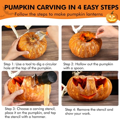 Halloween Pumpkin Carving Kit with 24 Stencils and 3 Tools - Stainless Steel
