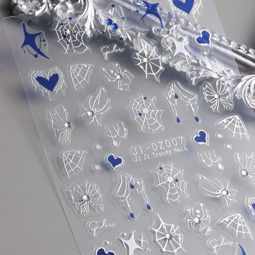 Halloween Nail Stickers 3D Self-Adhesive Spider Web with Rhinestones - Pumpkin-11 Variation