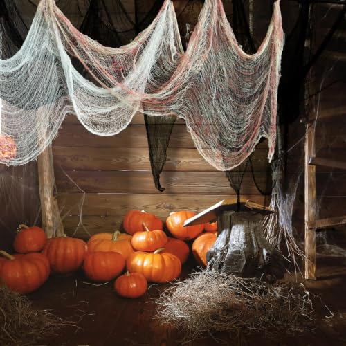 Halloween Creepy Cloth Set - Black and Bloody Gauze Spider Web Decorations