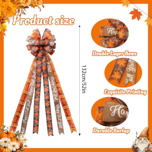 Large Fall Tree Topper Bow 52x13 Inches Pre-Tied Thanksgiving Ribbon for Wreath