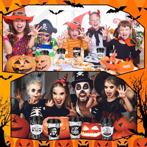 Halloween Skeleton 12 oz Disposable Coffee Cups with Lids & Sleeves - Pack of 100