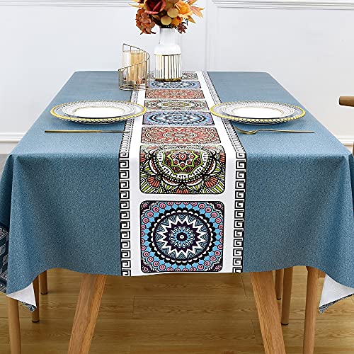 C-Blue Vinyl Rectangular Tablecloth 55x86 Inches Waterproof Outdoor PVC