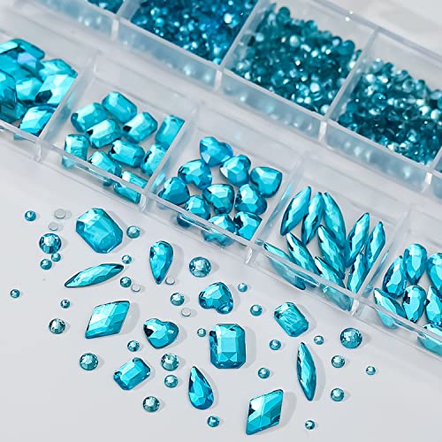 Blue Nail Art Rhinestone Set - 3D Crystal Nail Gems for Manicure & Crafts