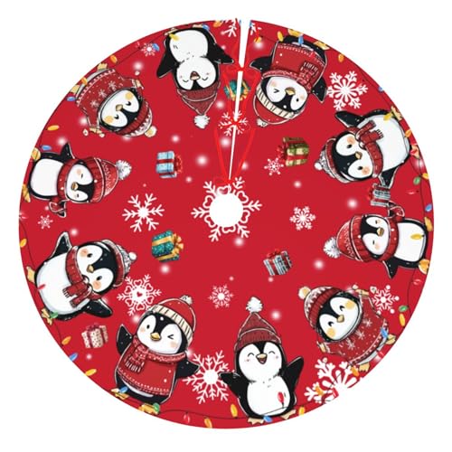 Red Penguin Christmas Tree Skirt 36 Inch Holiday Decor - Medium Variation