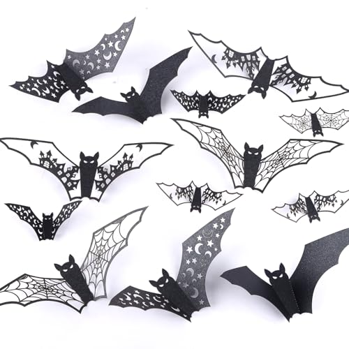 Halloween 3D Bat Wall Decals - Spooky Indoor Party Decorations, 24 Pieces