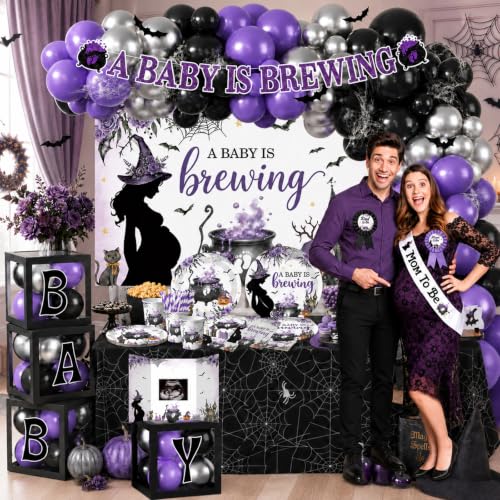 Halloween Baby Shower Decorations Kit - A Baby Is Brewing Theme, Halloween Variation
