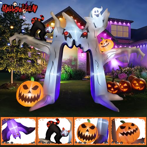 Halloween Inflatable Archway - Dead Tree Variation with Ghosts, Pumpkins & LED Lights, 10FT Yard Decorations