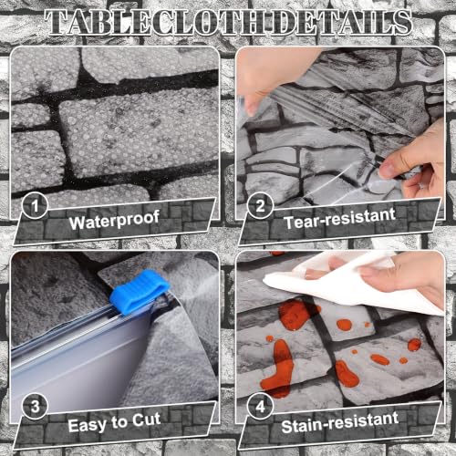Stone Wall Plastic Tablecloth 100 Ft x 54 Inch - Medieval Castle Backdrop Variation of Stone Wall