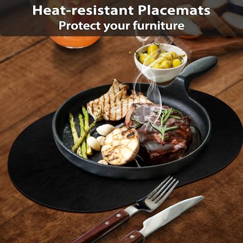 Oval Heat Resistant Placemats Set of 6 - Waterproof & Washable Table Mats, 12x17 Inch, Black