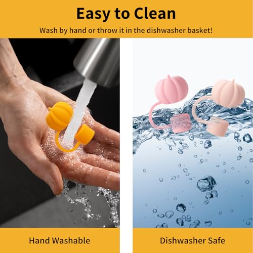 Fall Pumpkin Silicone Reusable Straw Cover Caps - Orange Pink, 4 Pack