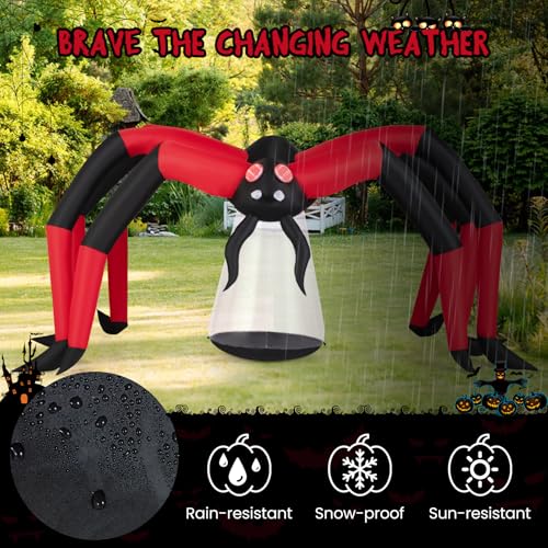 5 FT Inflatable Halloween Spider Decoration with Red Tunnel Lights - Scary Yard Decor