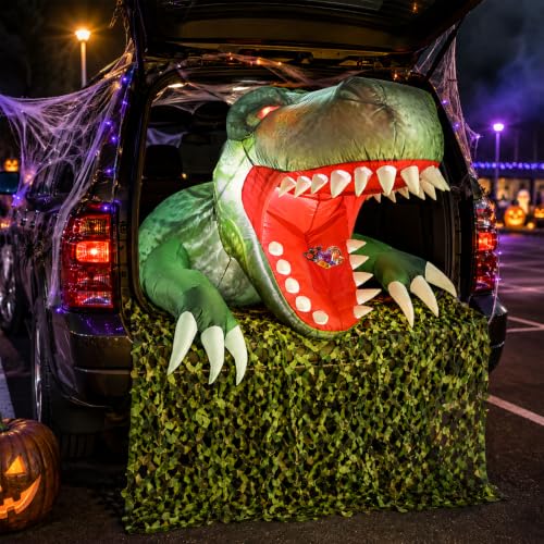 Halloween Inflatable T-Rex Car Decor Kit with LED Lights and Interactive Candy Pouch - 4FT