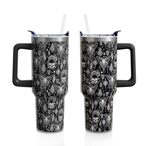Halloween Gothic Moth 40oz Tumbler Cup with Handle & Straw - Variation of THIS listing