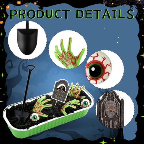 Halloween Zombie Hands Cake Topper Set with Pans and Spades - Spooky Party Supplies