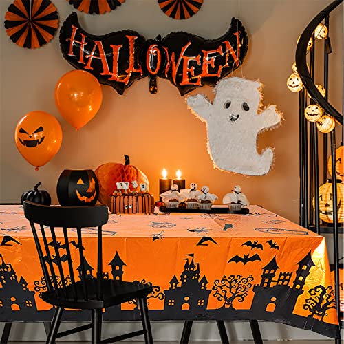 Halloween Tablecloth Set - Classic Spooky Haunted House & Ghosts Design, Waterproof 54x73 Inches, 3 Pack