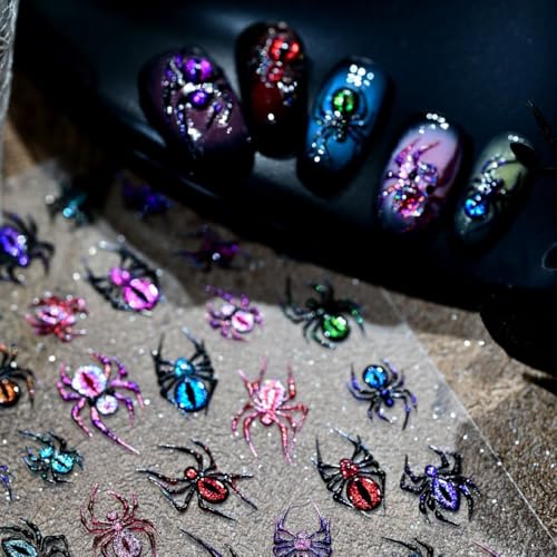 Halloween Spider Nail Stickers - 5D Embossed Cat Eye Nail Art Decals, Style-50