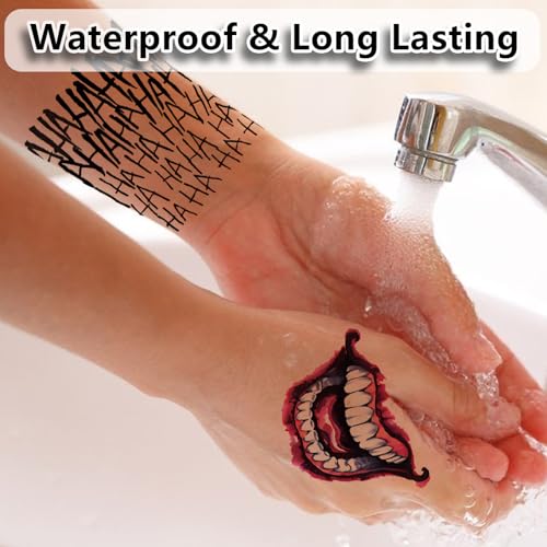 Joker Temporary Tattoos Set for Halloween Cosplay & Party Costumes