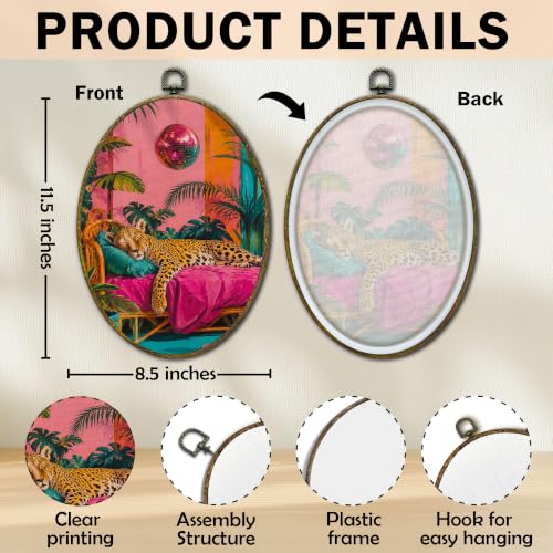 Pink Leopard Wall Art - Retro Botanical Canvas Prints 11x8.5 Inches