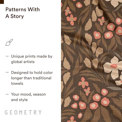 Geometry Fall Vibes Kitchen Towels - Microfiber Quick Dry Floral Dish Cloth 18x30 Inches - 1 Piece