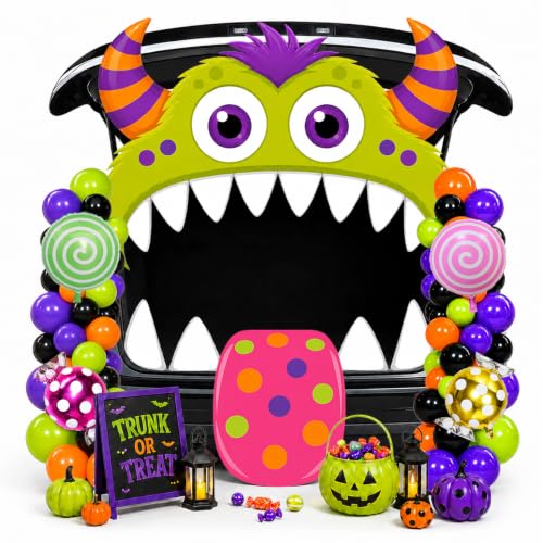 Monster Trunk or Treat Car Decorations Kit - Halloween Party Backdrop & Balloons - Variation of THIS listing