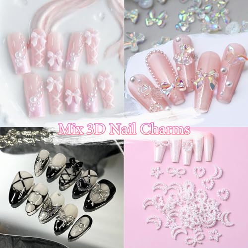 3D Nail Charms Gems Set with Bow, Butterfly, Flower & Heart Acrylic Nail Art Accessories