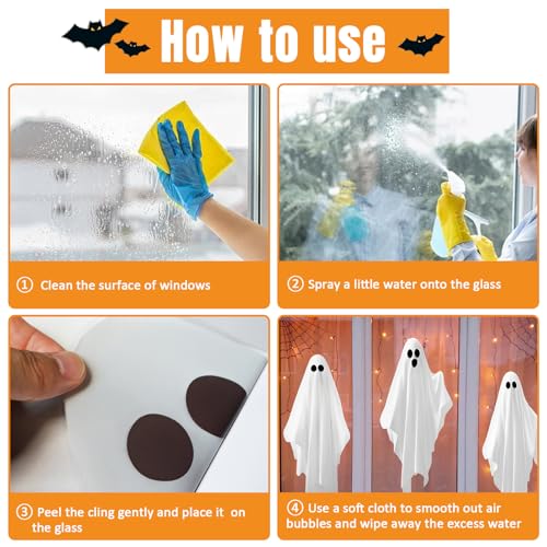 Large Ghost Window Clings Halloween Decorations Set - Spooky Mirror Decals