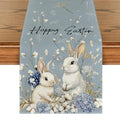 Blue Bunny Rabbit Hydrangea Easter Table Runner 13x48 Inch Spring Home Decor