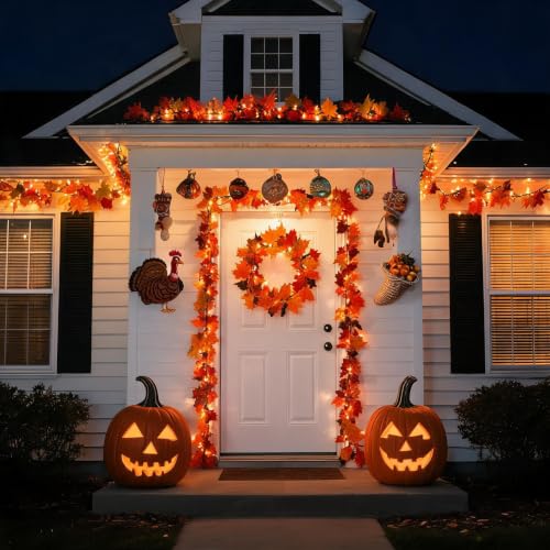 9Ft 3-Pack LED Maple Leaf Garland with Timer & 8 Modes Battery Operated Fall Decorations