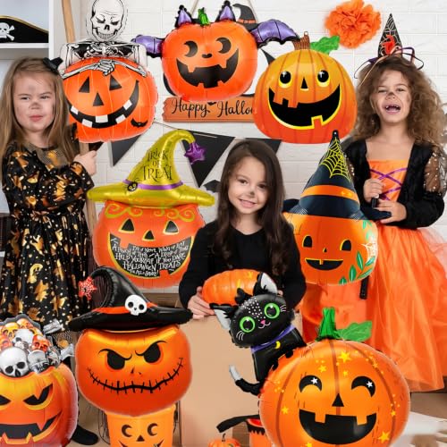 Halloween Pumpkin Balloons Set - 8 Foil Balloons for Spooky Party Decor