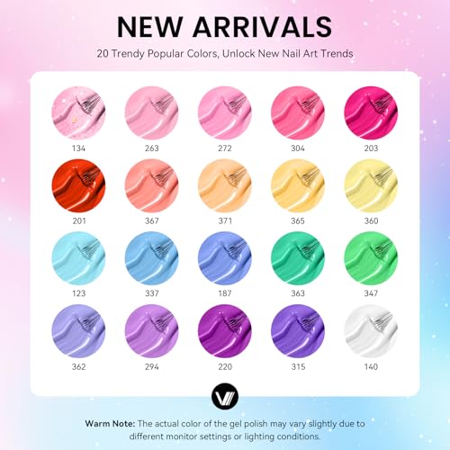 VANREESA 72 Bright Rainbow Tones Gel Nail Polish Set - 20 Summer Colors & Top Coats
