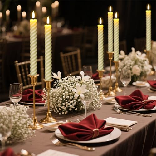 Ivory Waxy Flameless Taper Candles with Remote Timer - Set of 6