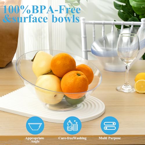 Clear Plastic Serving Bowls 54oz, 12 Pack - Angled Disposable Snack & Salad Bowls